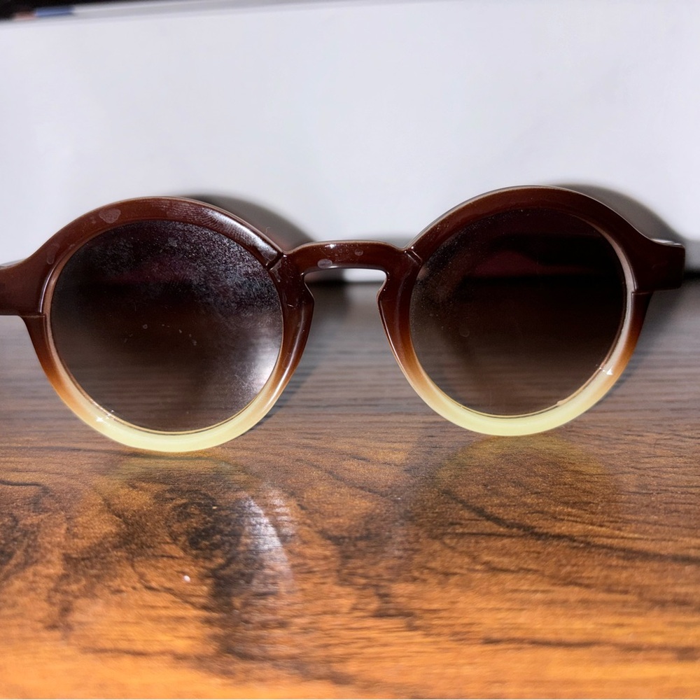 Brown and Tan Round Glasses with Double Bridge - Picture 5 of 5